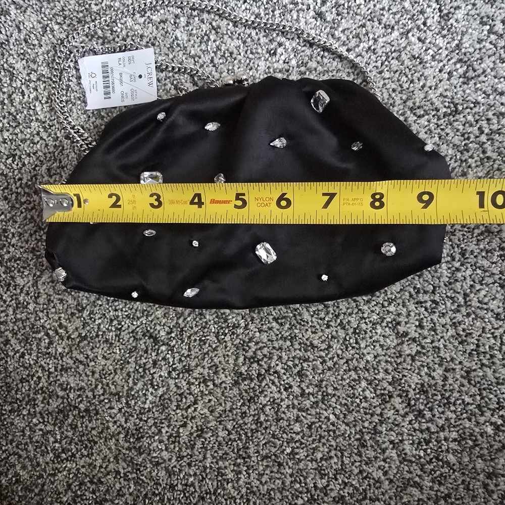 J. Crew Black Satin Evening  rhinestone Clutch Chain Purse NWT - Picture 6 of 6